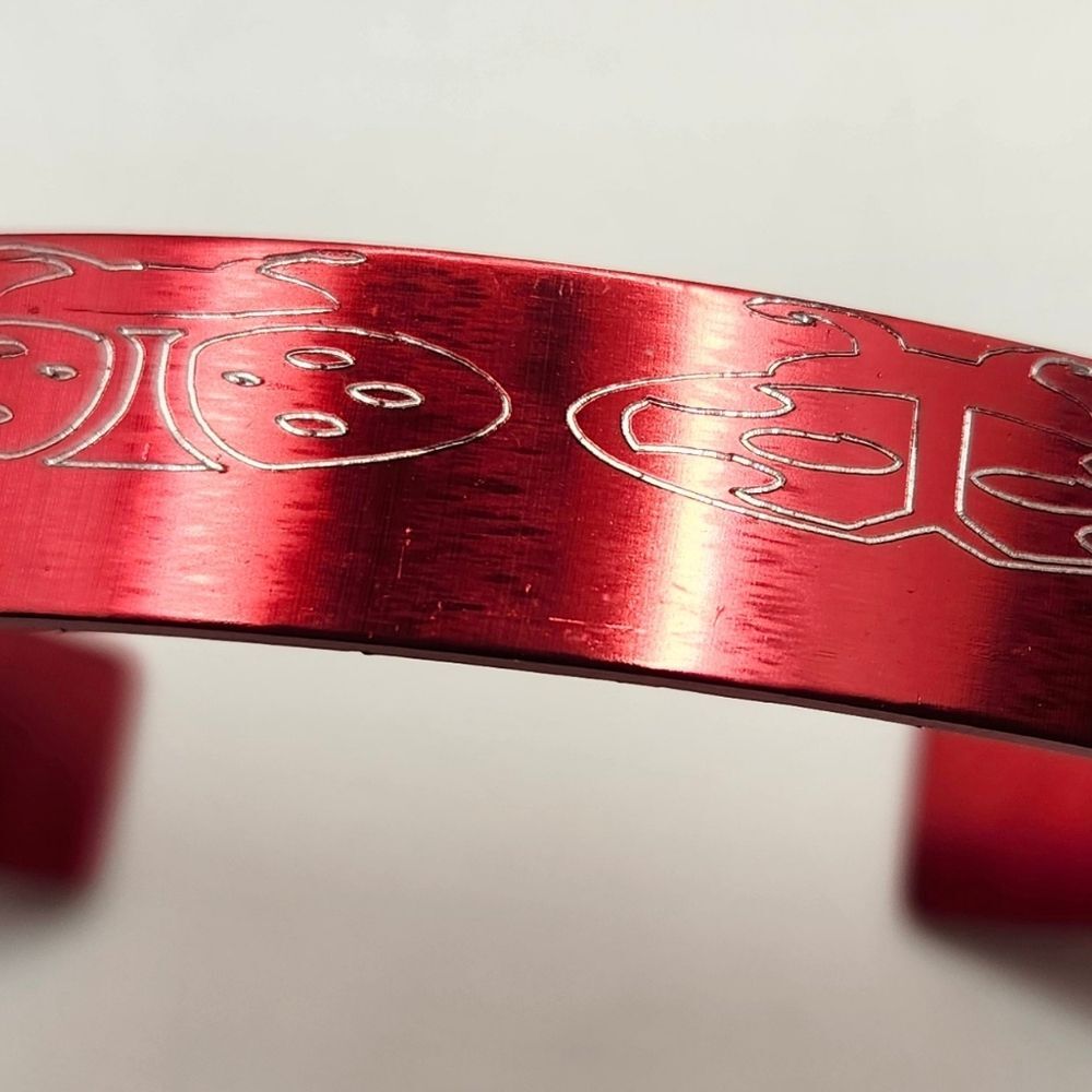 Hand Crafted Engraved Cuff Bracelet Red Ladybug